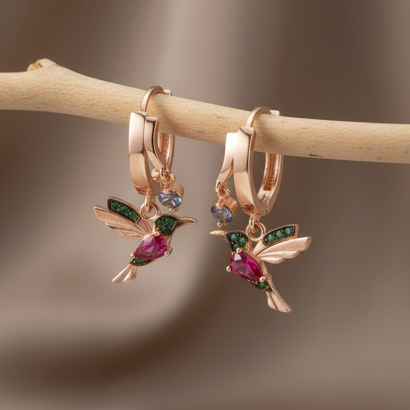 Hummingbird -Charme - 925 Sterling Silberohrringe