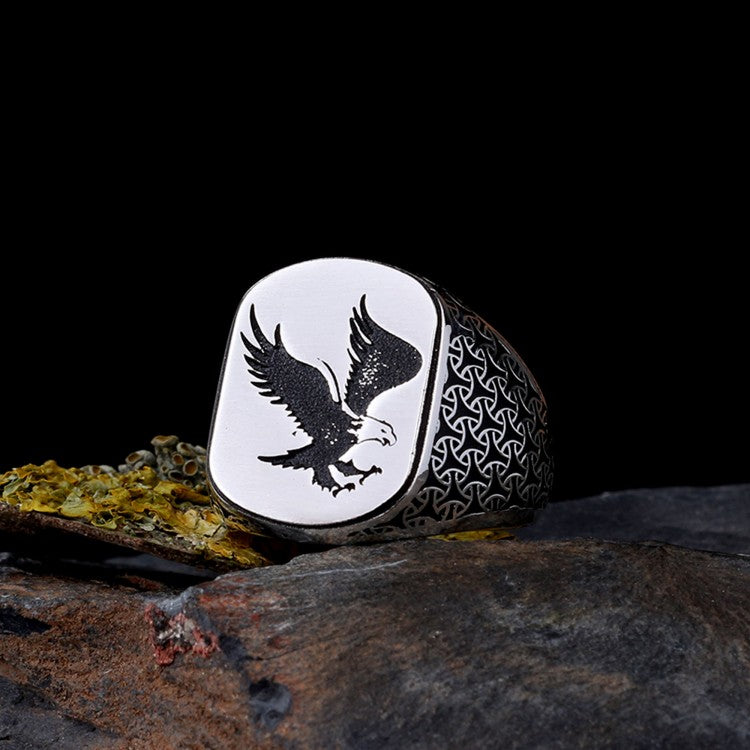 925 Sterling Silber Herrenring mit Adlermotiv