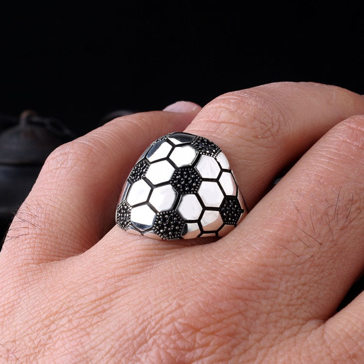 925 Sterling Silver Football Herrenring