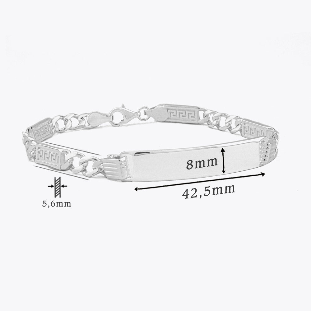 Griechisches Figaro-Armband mit Gravurplatte, Silber / 5,6 mm breit