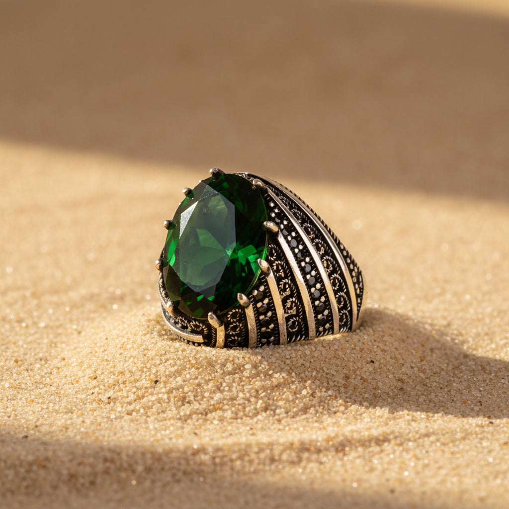 Groene Zirkonia Herenring | 925 Zilver