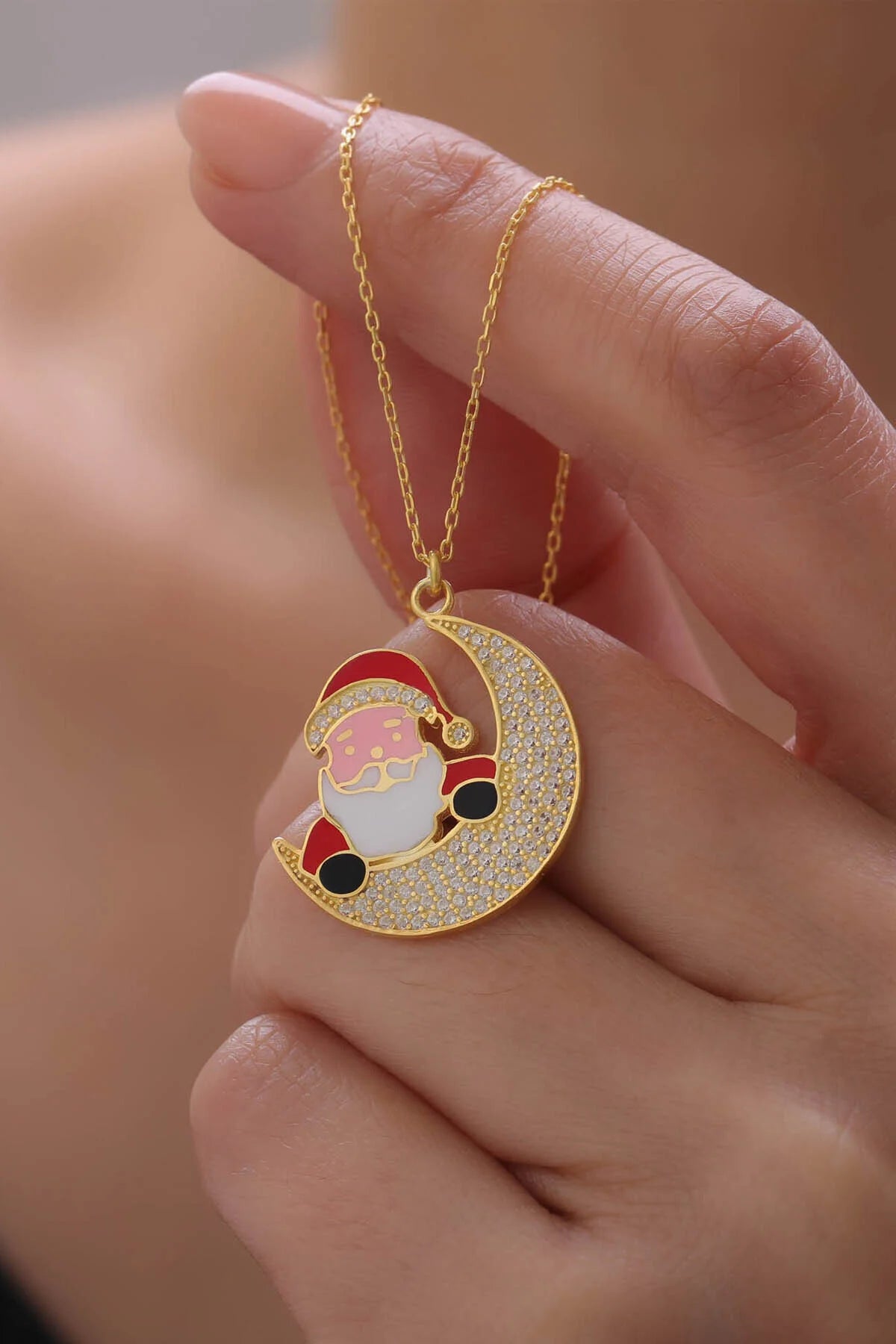 Halskette „SantaMoon“ aus 925er-Sterlingsilber mit Weihnachtsmann auf Mond