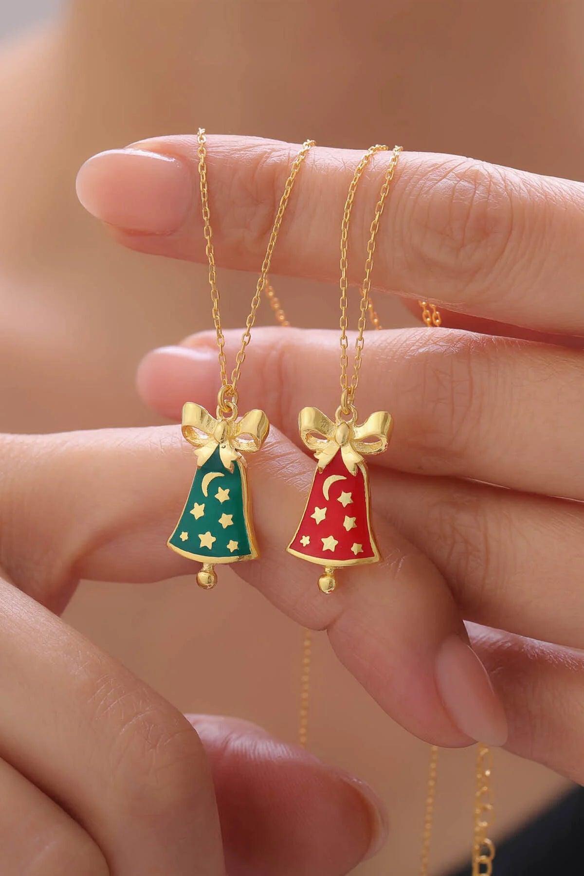 StellaBell – Weihnachtsglocken-Anhänger aus 925er Sterlingsilber – Rot oder Grün