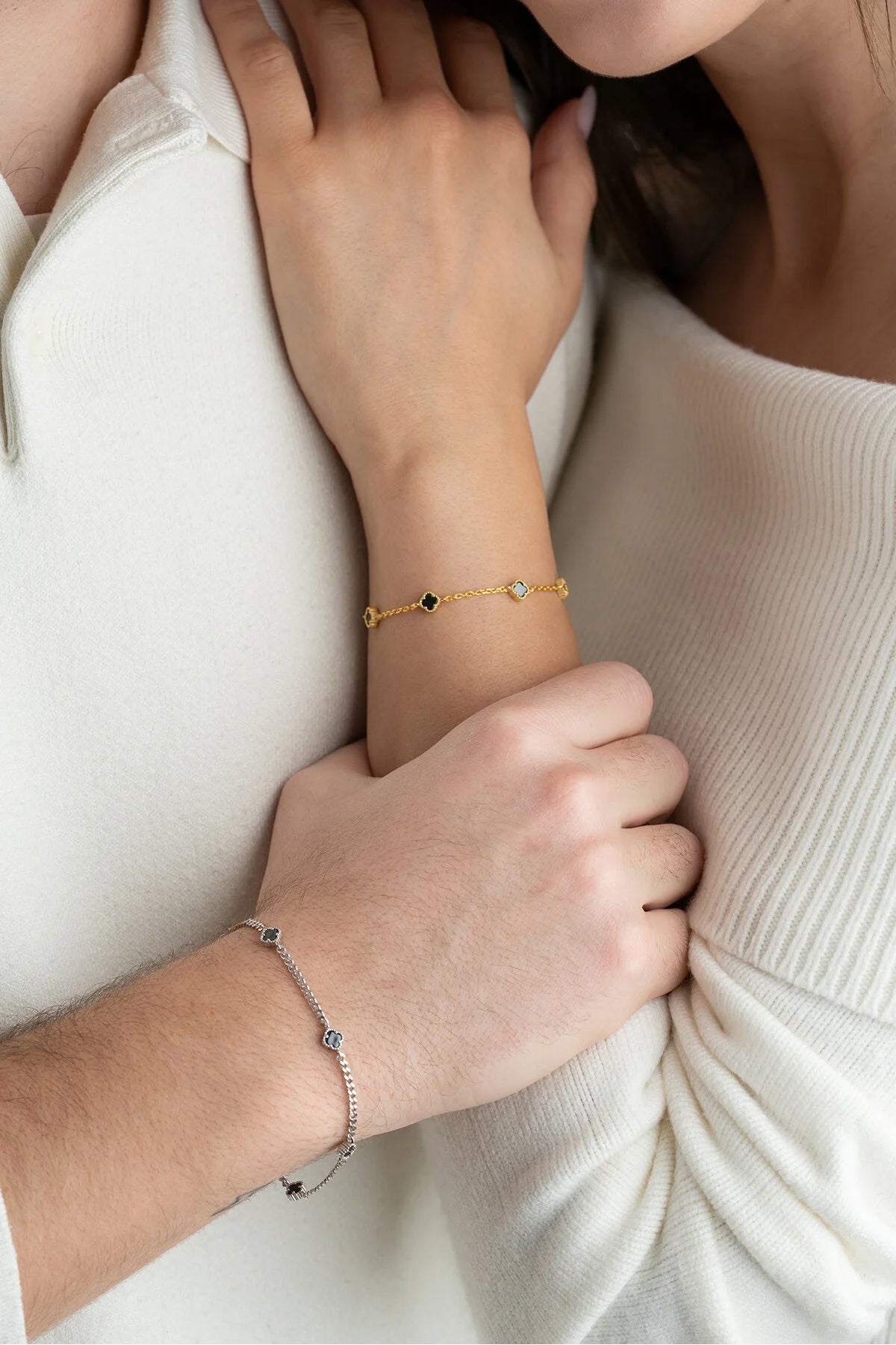 Vierblättriges Kleeblatt-Armband-Set aus 925er Sterlingsilber für Paare