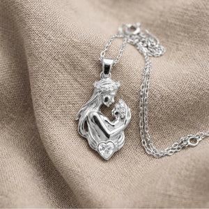 Moeder en kind ketting van 925 sterling zilver met hartvormige zirkonia