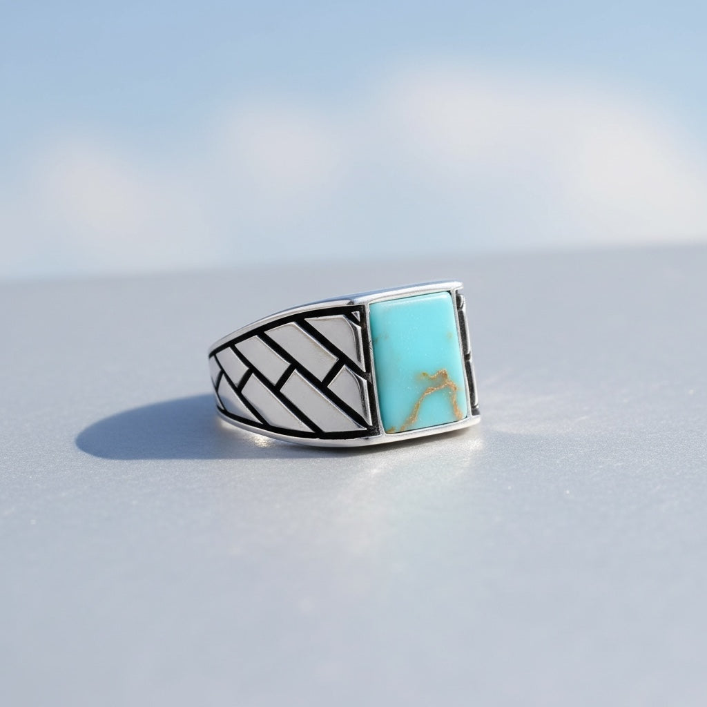 925 Sterling Zilveren Herenring met Turkoois Steen