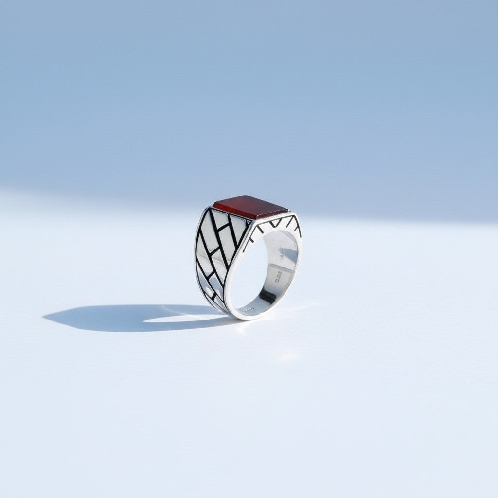 925 Sterling Zilveren Herenring met Agaat Steen