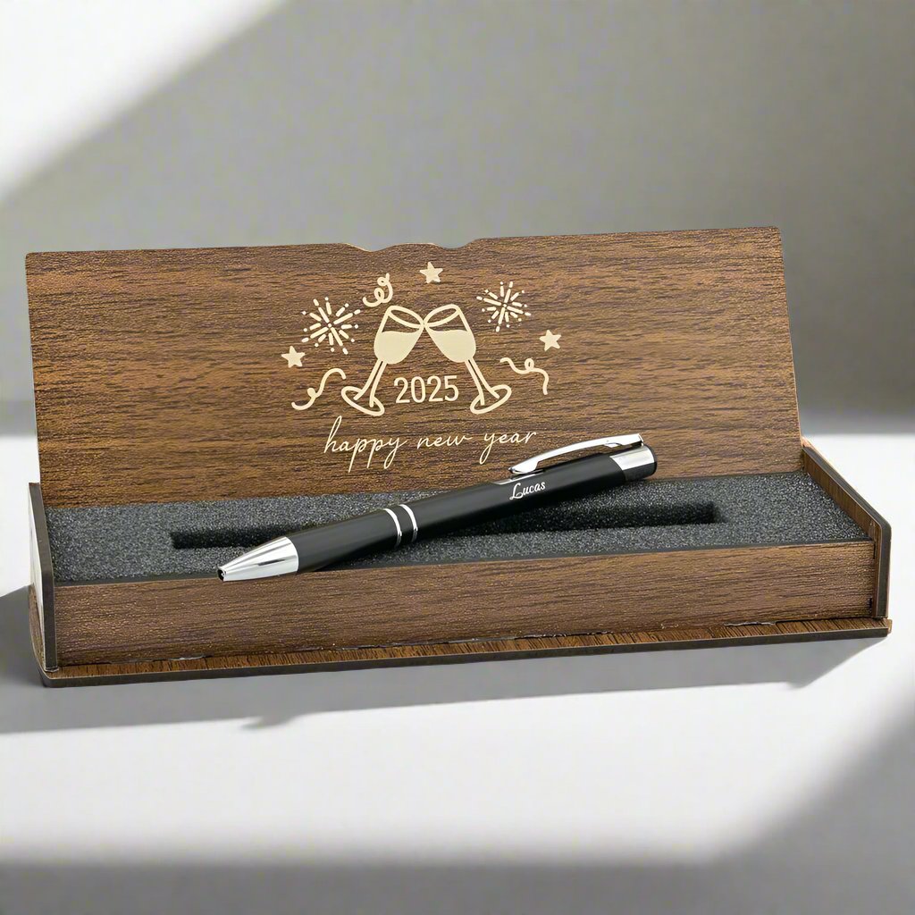 Weihnachtsgeschenk - Personalisiertes Stiftset - Schreibset mit gravierter Holzbox