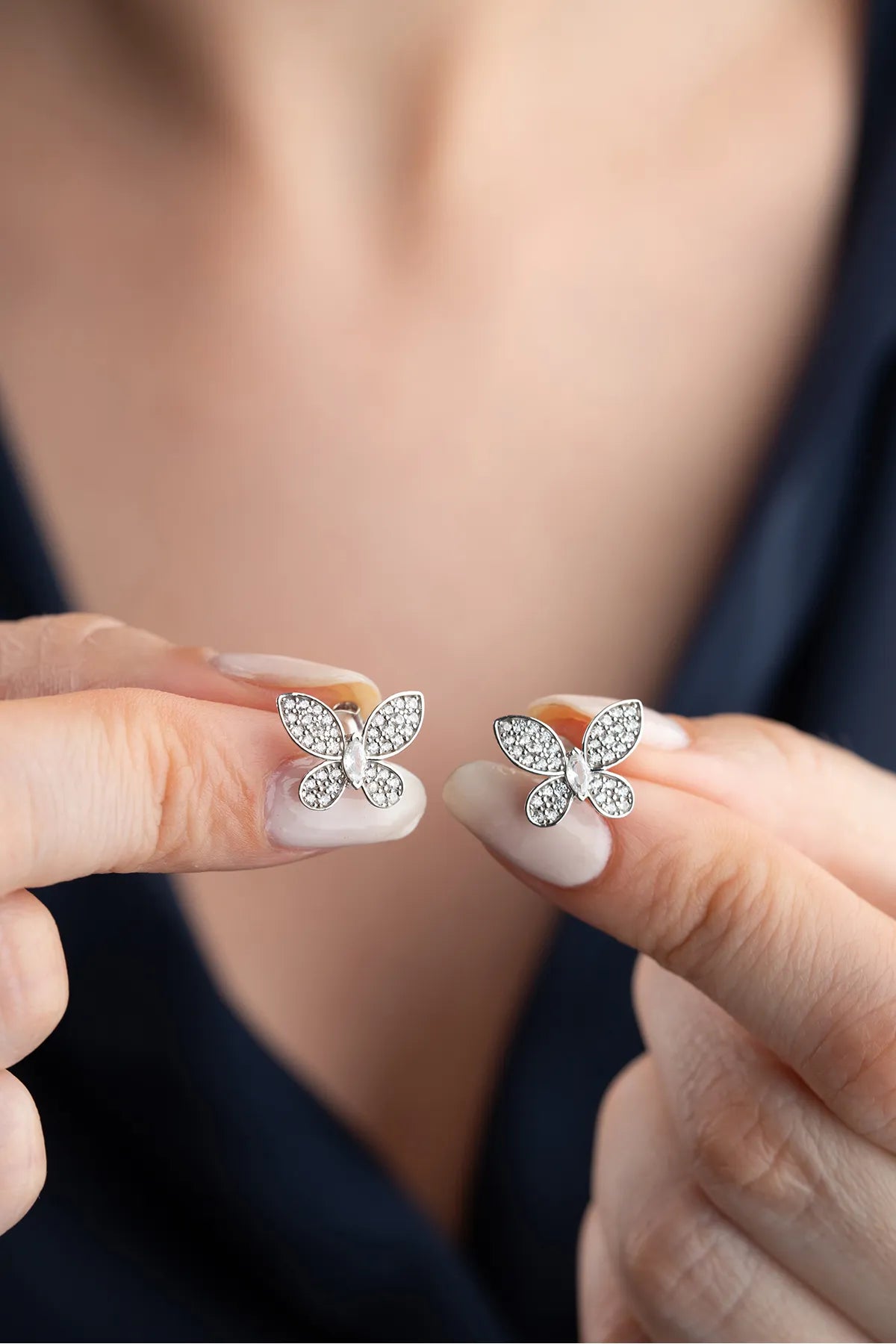 925 Sterling Silber Schmetterling Ohrringe - Weiße Zirkonia