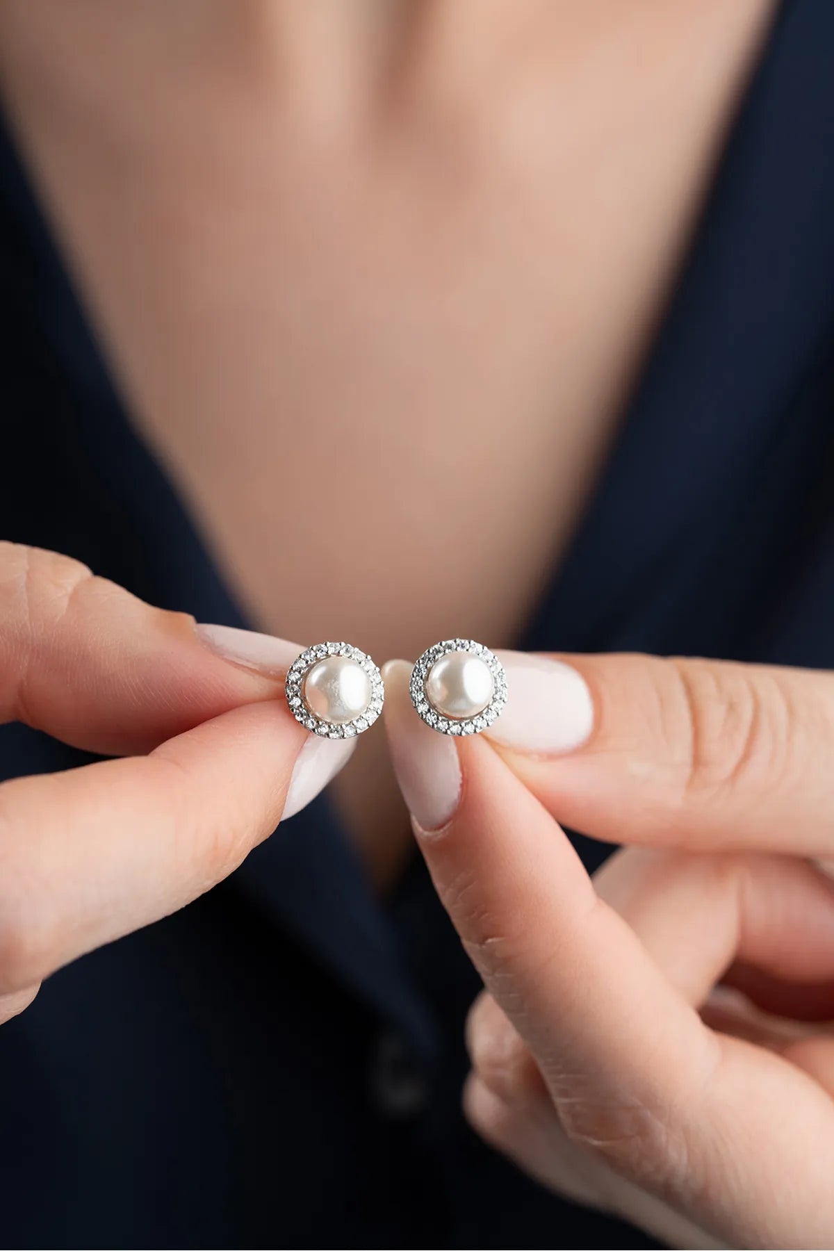 925 Sterling -Silberohrringe mit Perle und Zirkonia