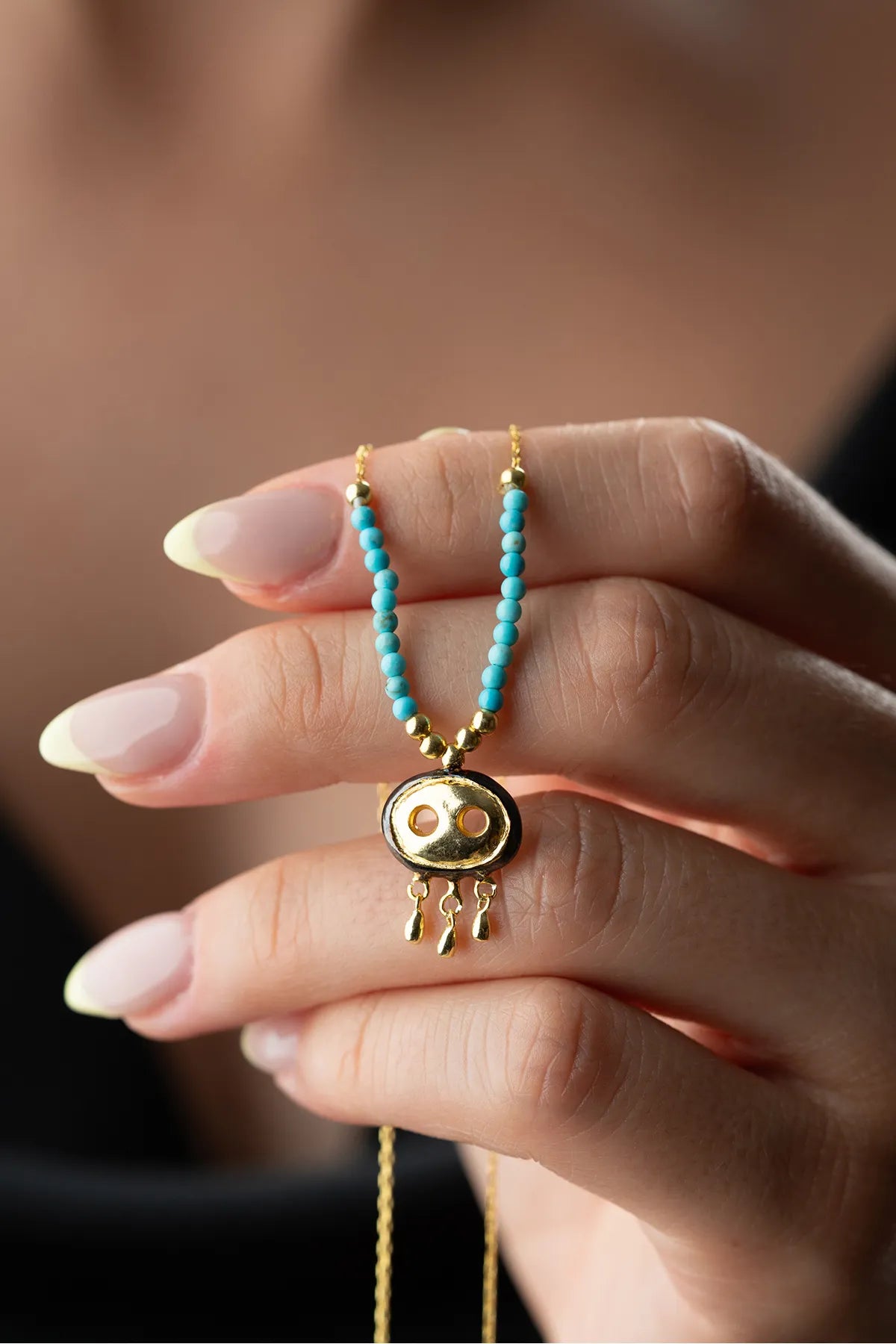 925 Sterling Zilveren Ketting met Syrisch Oog en Kralen