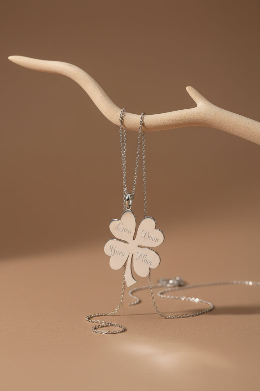Personalisierte Klee vier Kette - 925 Sterlingsilber