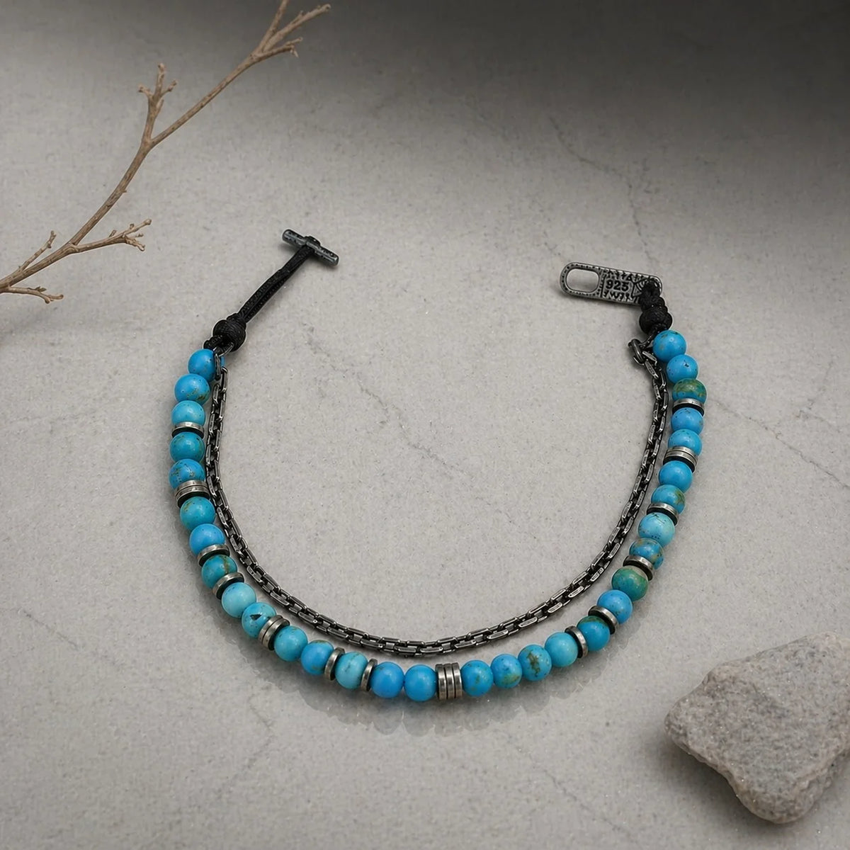 Turkoois Macramé Herenarmband | 925 Zilver