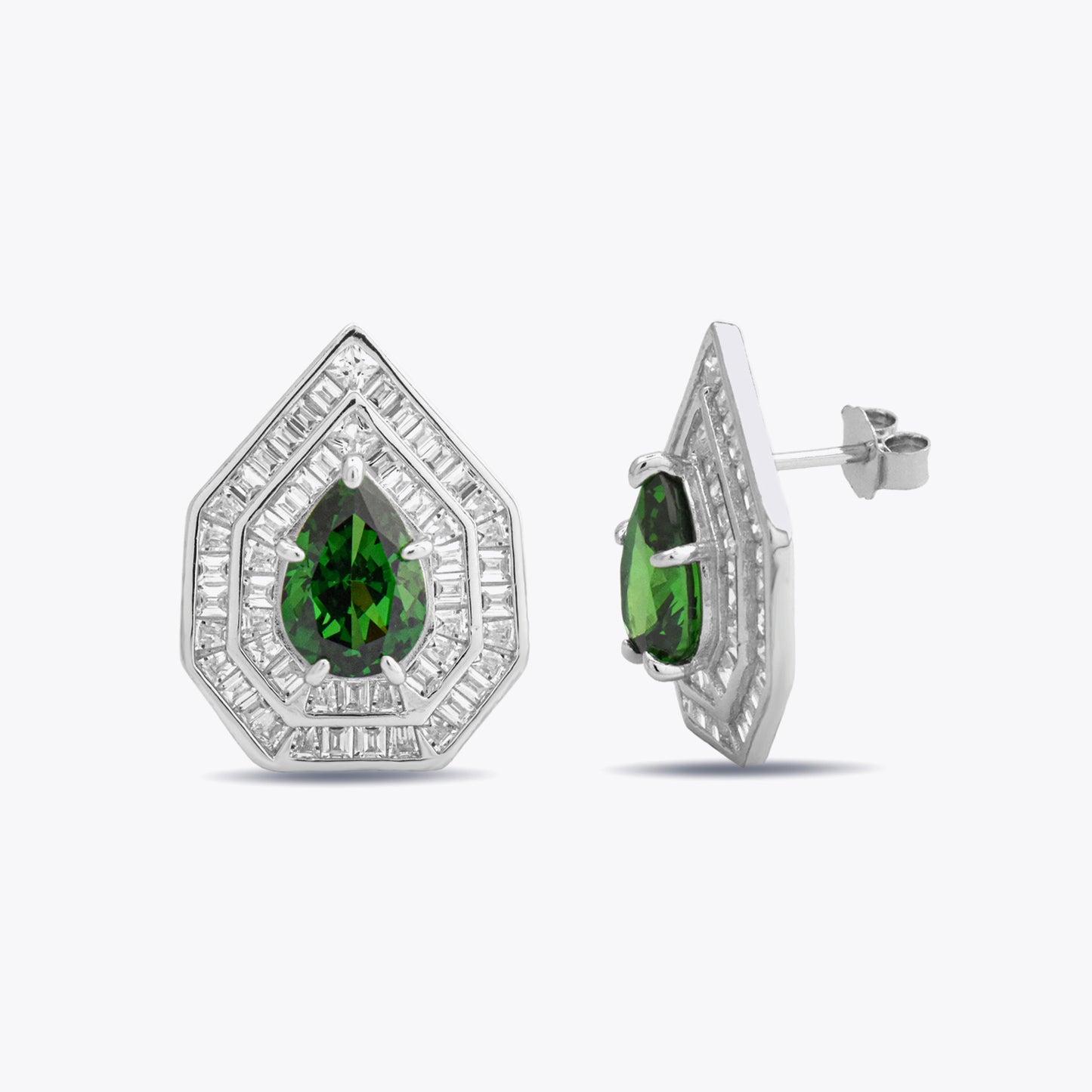 Silberne Luxusohrringe mit grünen und weißen Zirkonias DMNK016