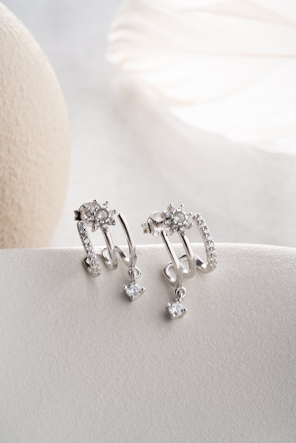 Layered Oorbellen met Zirkonia | 925 Zilver