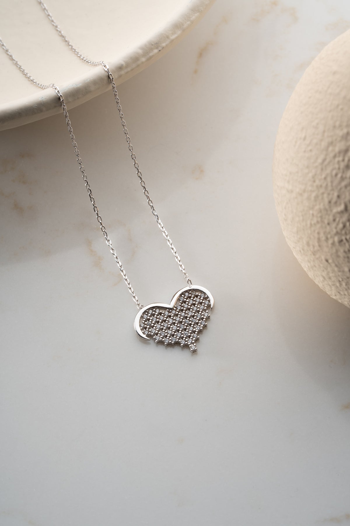 Hart Ketting met Steentjes – 925 Zilver
