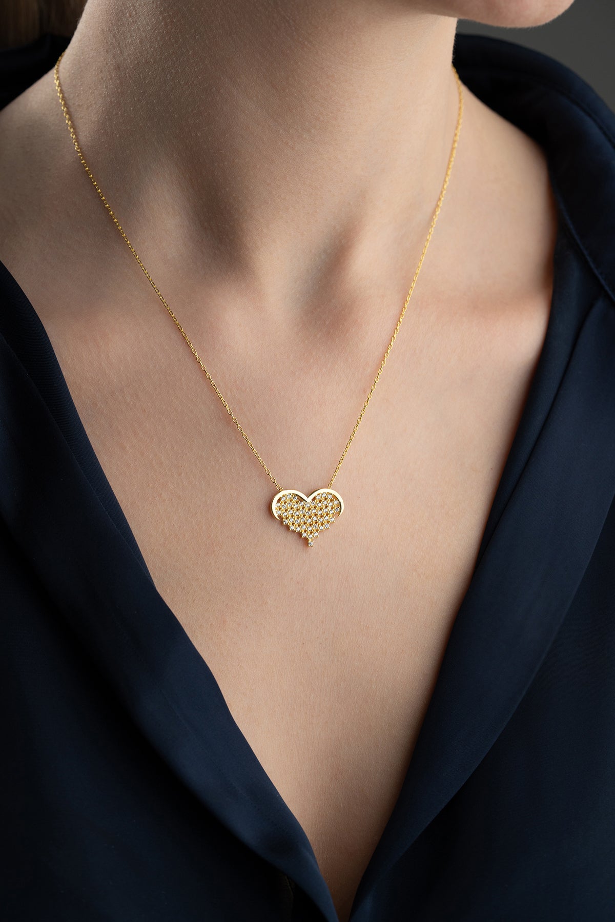 Hart Ketting met Steentjes – 925 Zilver