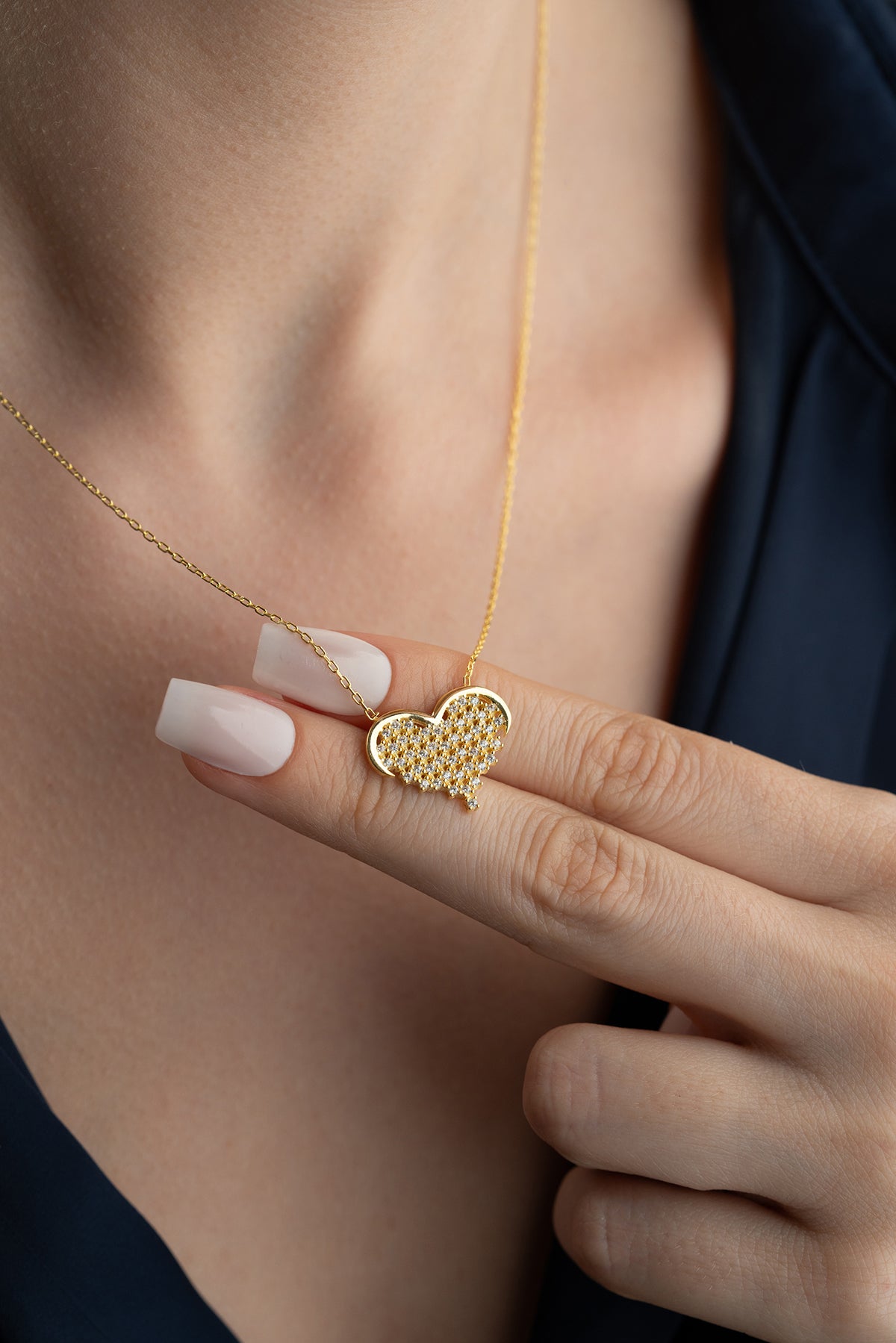 Hart Ketting met Steentjes – 925 Zilver