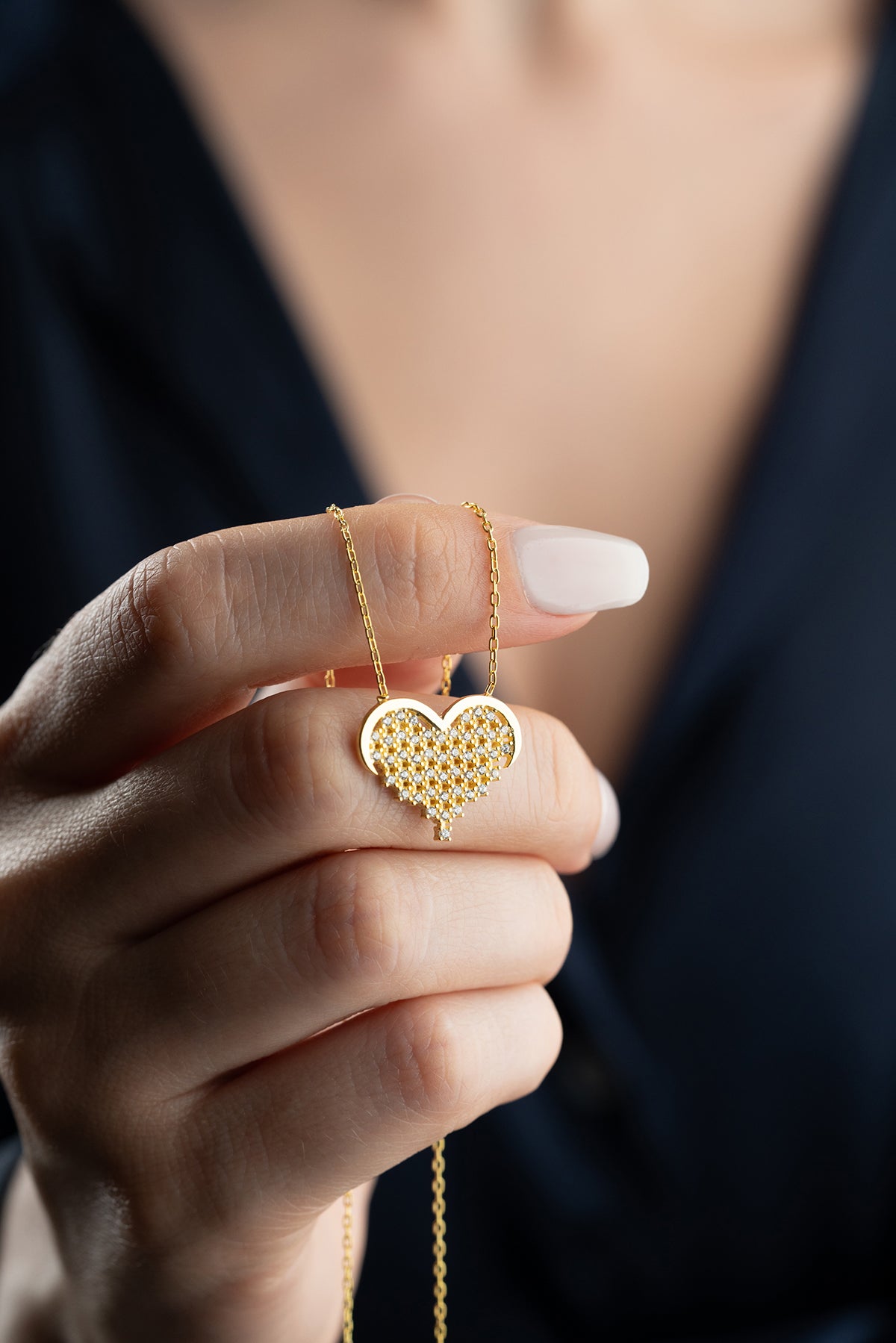 Hart Ketting met Steentjes – 925 Zilver