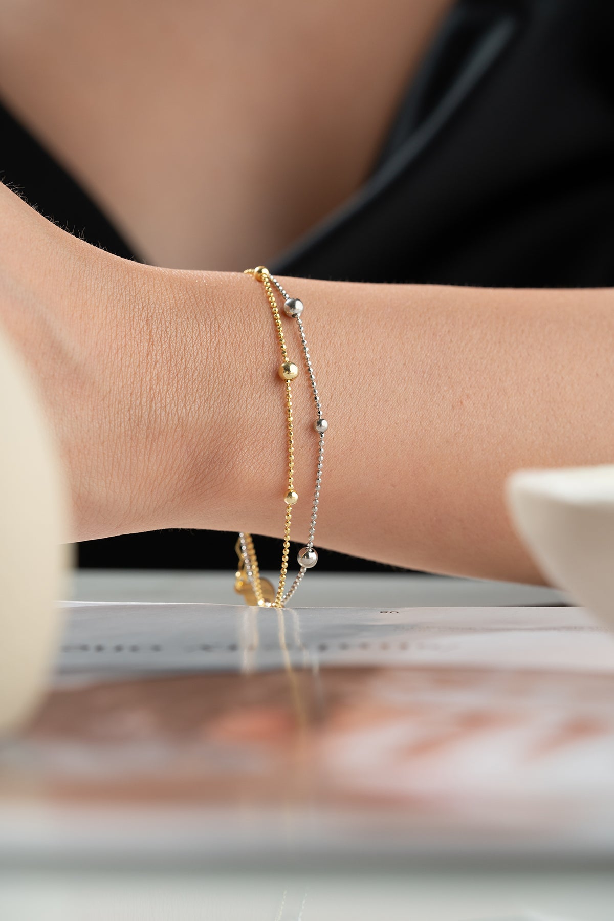 Dubbel Kralenarmband van 925 Zilver – Goud & Zilver
