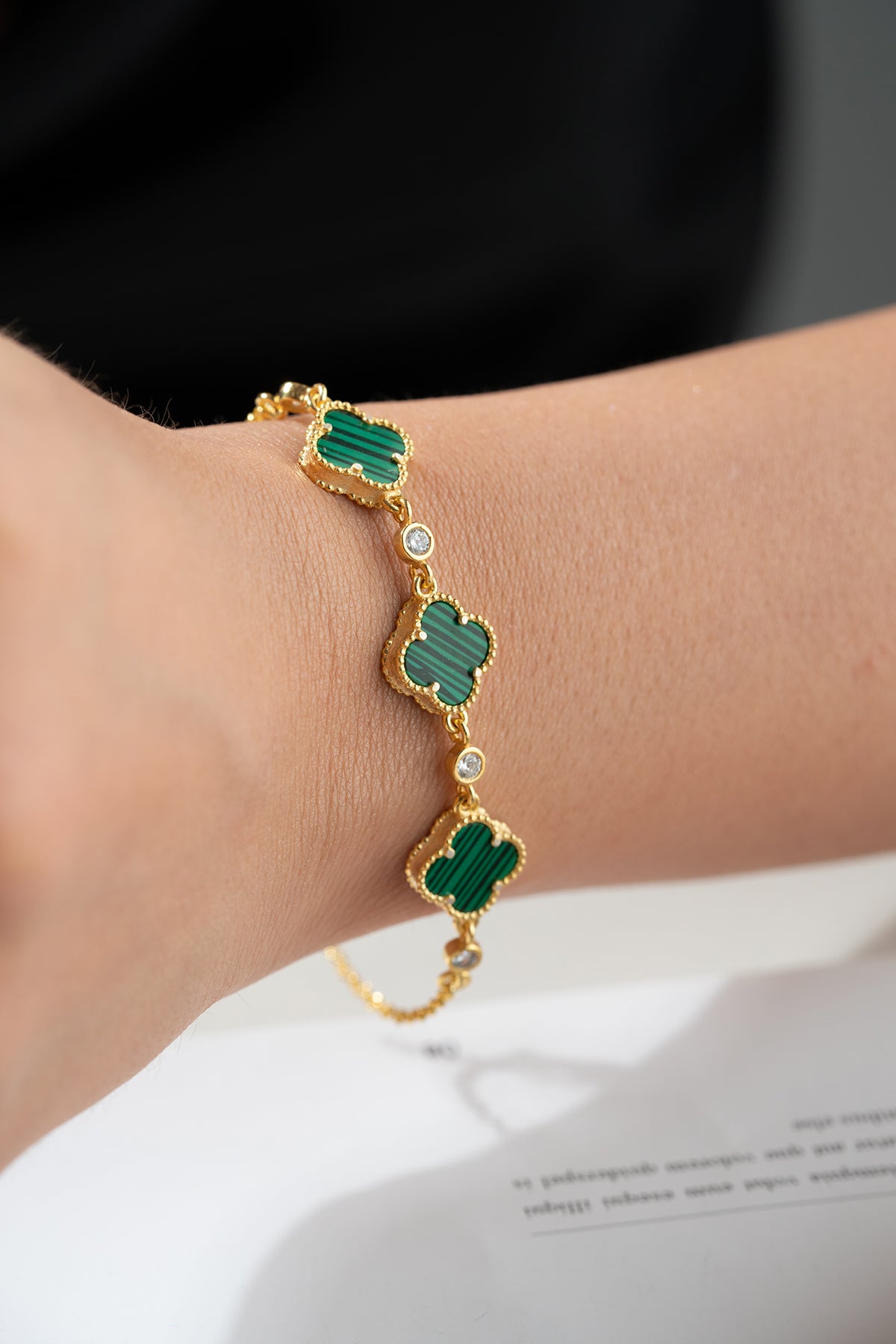 925 Zilveren Armband met Malachiet Klaver