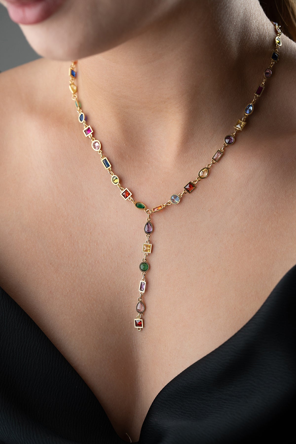 Serenay Y Ketting met Kleurrijke Steentjes – 925 Zilver