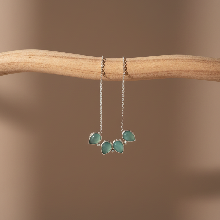 Klaver Ketting met Groene Steen | 925 Zilver