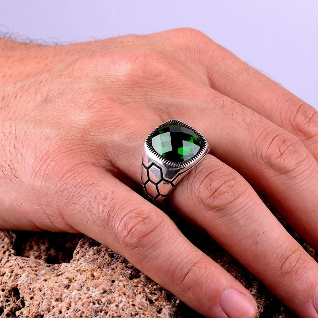 Groene Zirkonia Herenring | 925 Zilver
