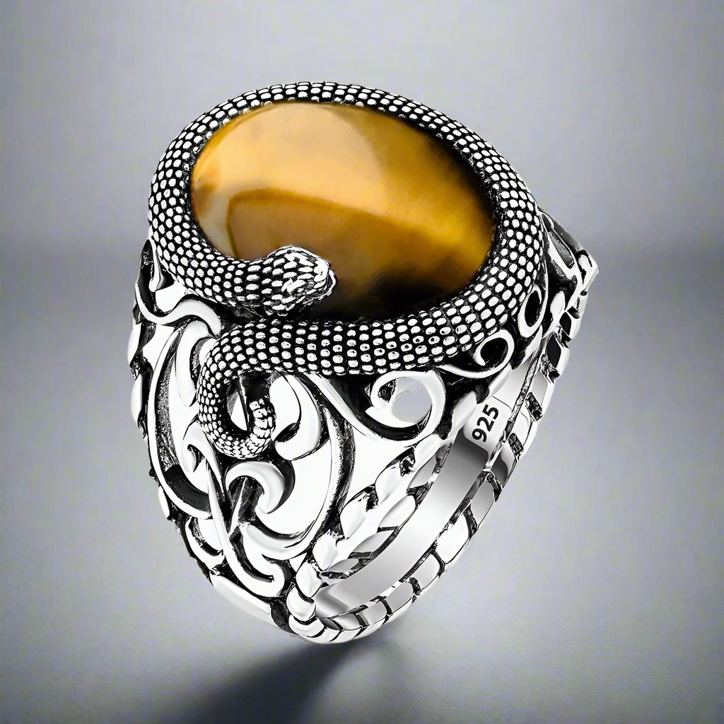 Schlangenring - 925er Sterlingsilber mit Tigerauge