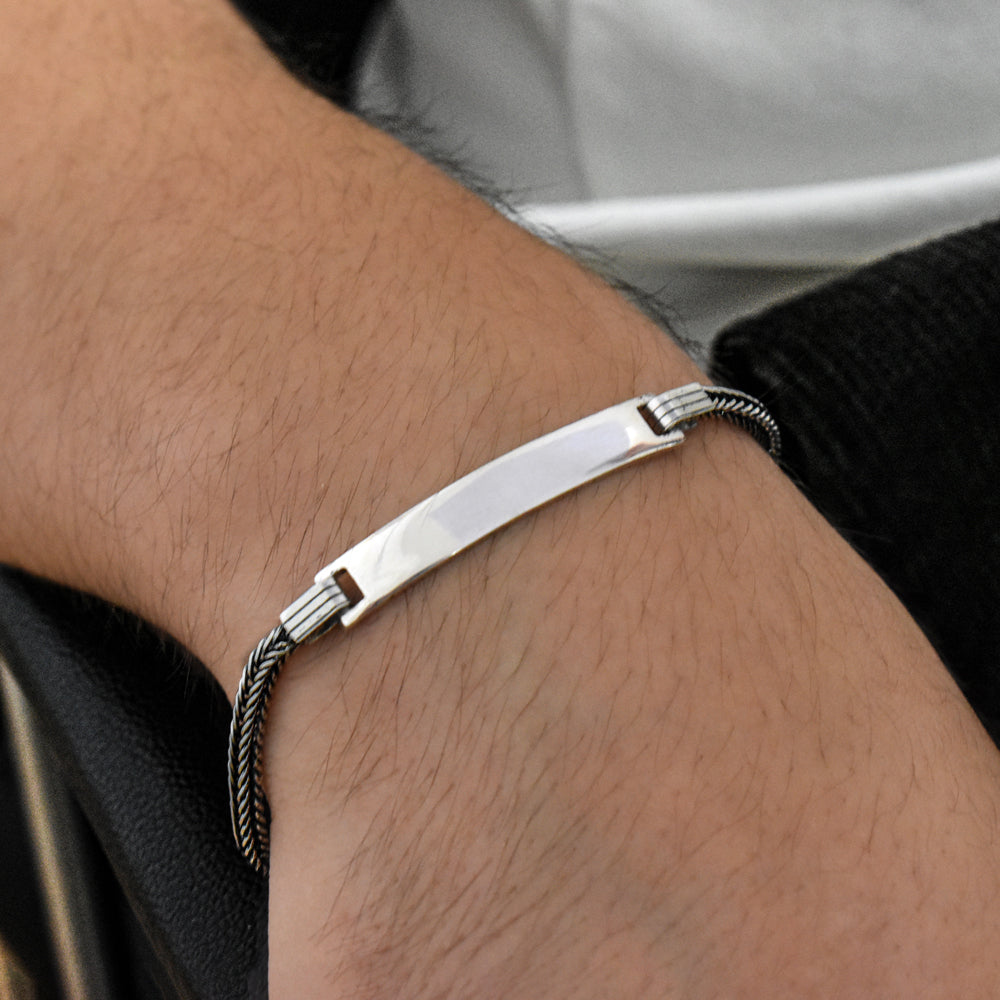 Armband mit Gravurplättchen, Silber / 3 mm breit