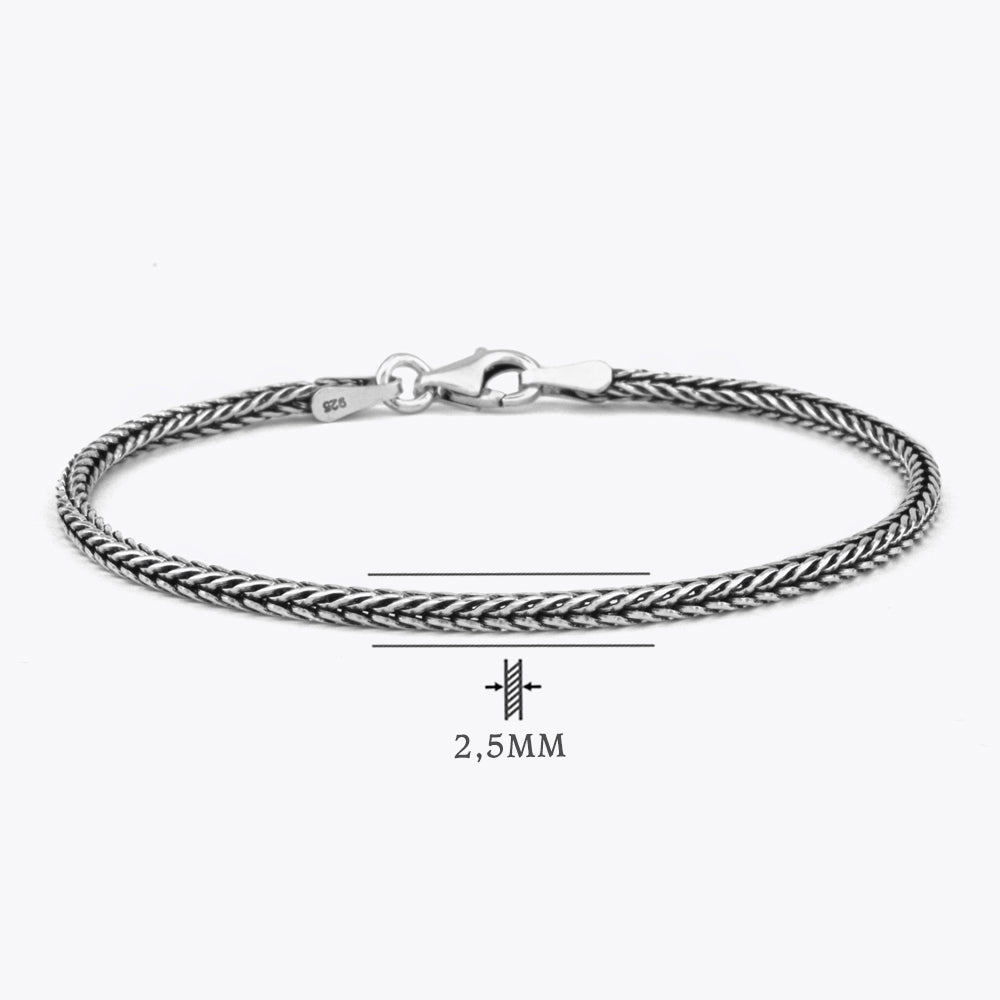 Fuchsschwanz-Halskette und Armband aus 925er Silber, 2,5 mm