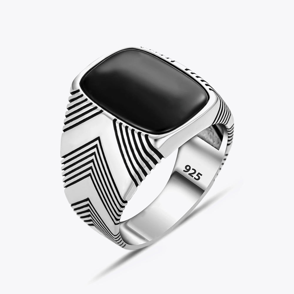 Zilveren Heren Ring Met Zwarte Steen