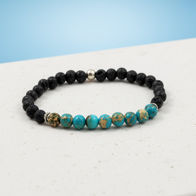 Perlenarmband Variszit und Lava