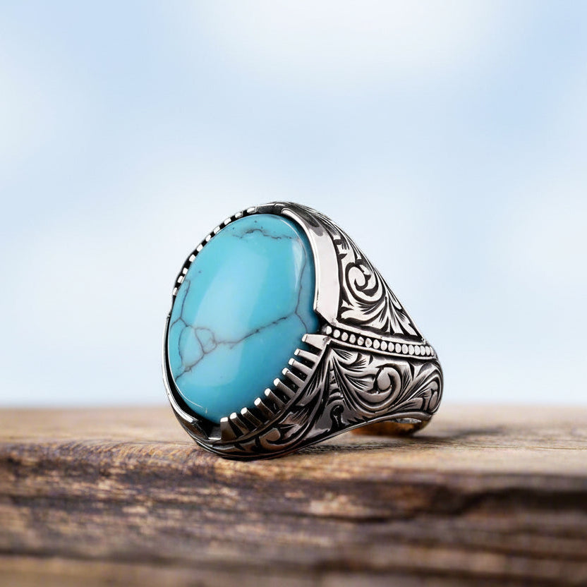 925 Sterling Silber Herrenring mit türkisfarbenem Stein