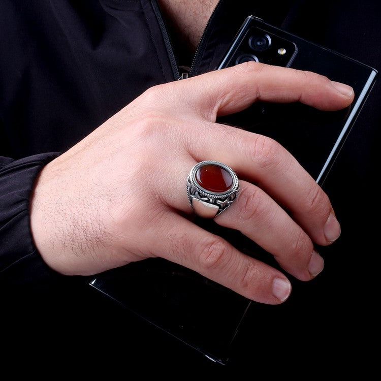 Silbermännerring mit Achatstein