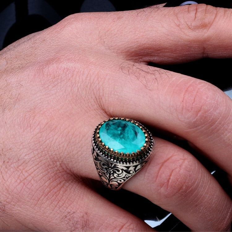 Herrenring mit Paraiba -Stein - 925 Sterlingsilber