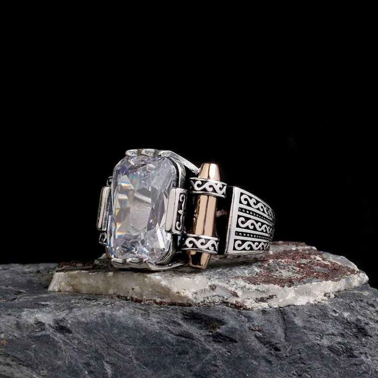 Herrenring mit weißer Zirkonia - 925 Sterlingsilber