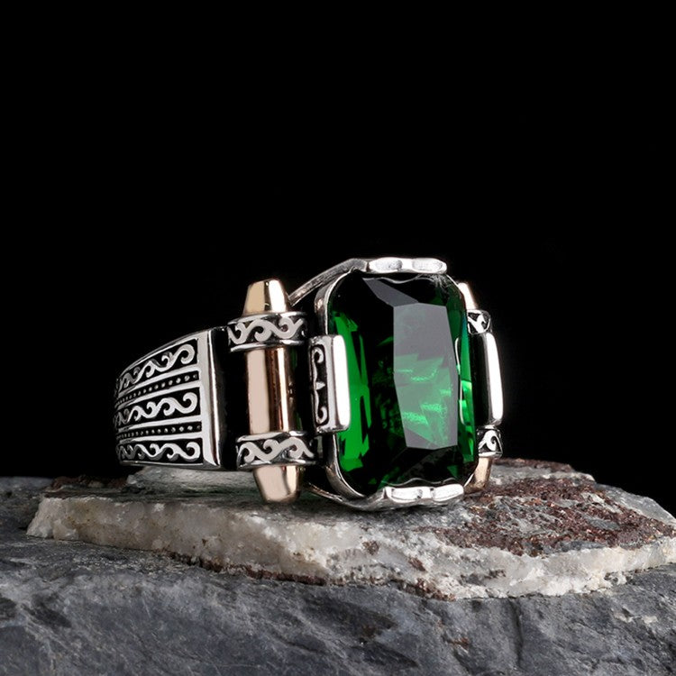 Herrenring mit grüner Zirkonia - 925 Sterlingsilber