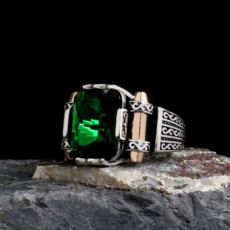 Herrenring mit grüner Zirkonia - 925 Sterlingsilber
