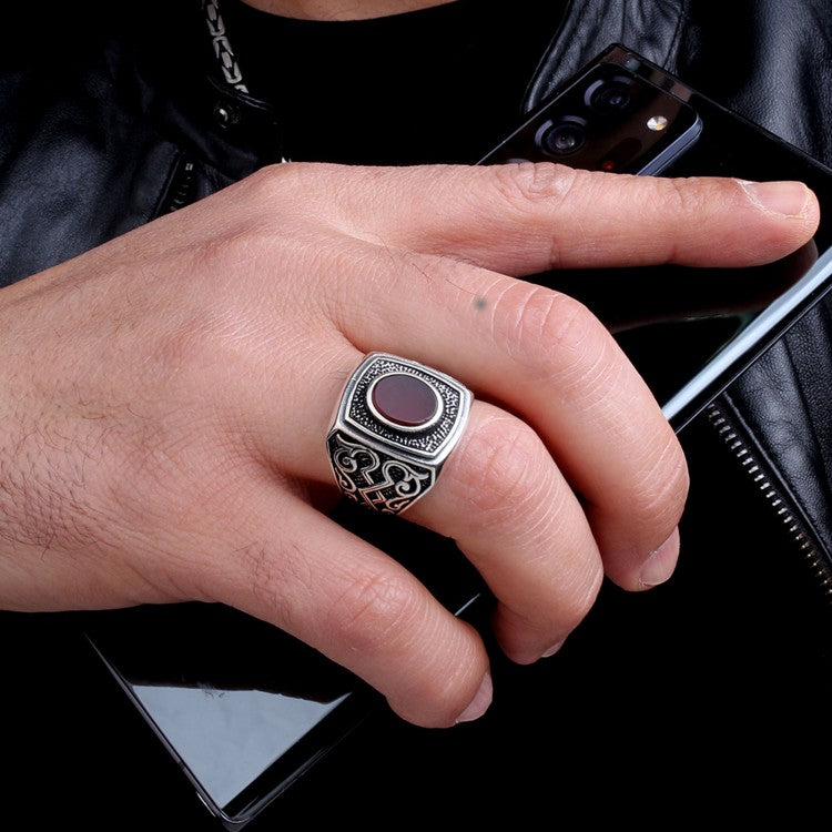 Silbermännerring mit Achatstein