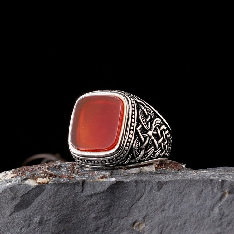 Silbermännerring mit Achatstein