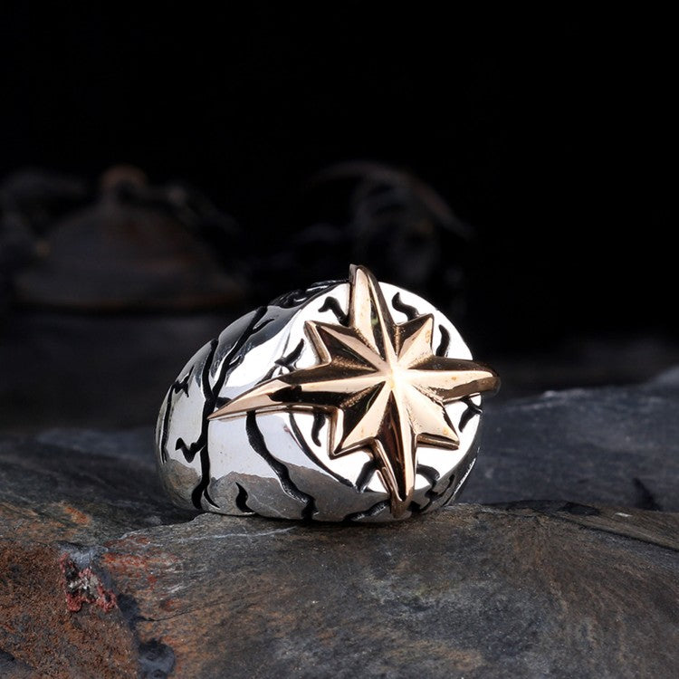 Herrenring mit Kompassstern von 925 Sterlingsilber