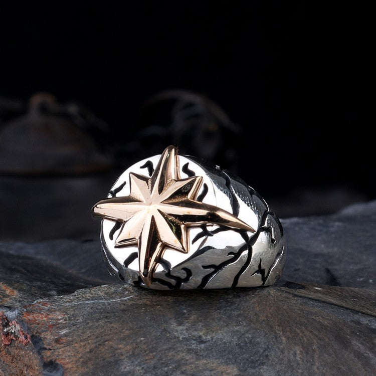 Herrenring mit Kompassstern von 925 Sterlingsilber
