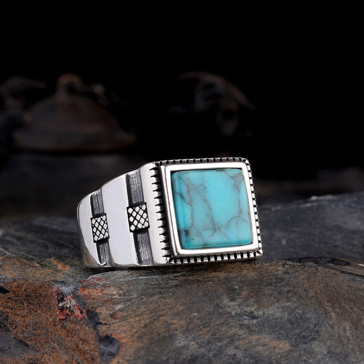 925 Sterling Silber Herrenring mit türkisfarbenem Stein