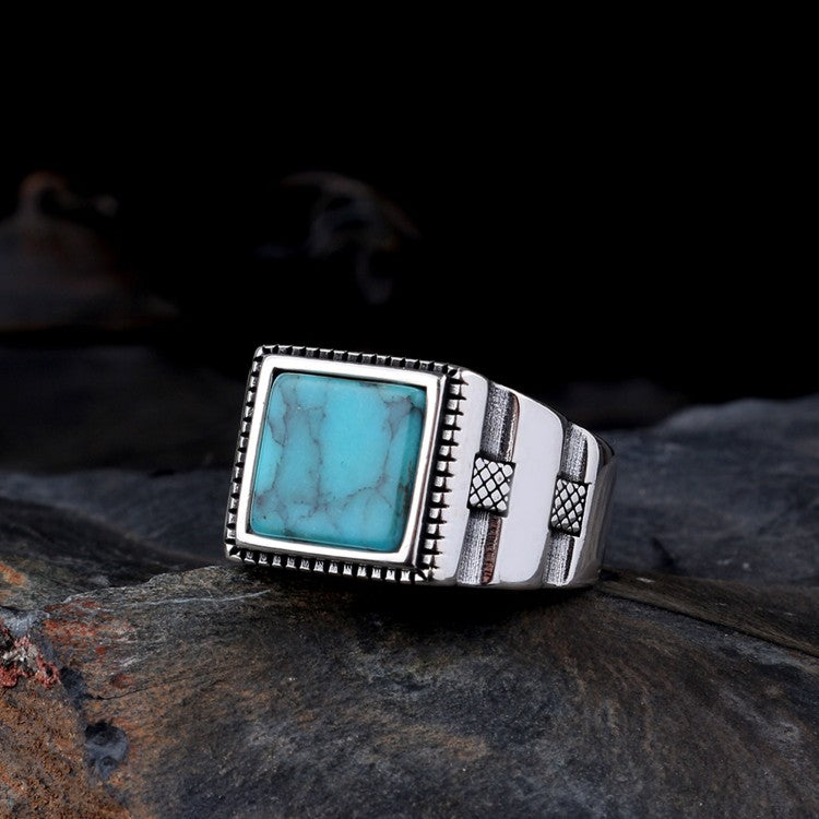 925 Sterling Silber Herrenring mit türkisfarbenem Stein