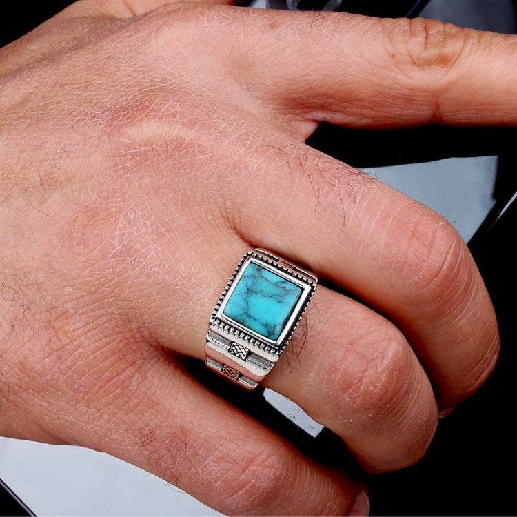 925 Sterling Silber Herrenring mit türkisfarbenem Stein