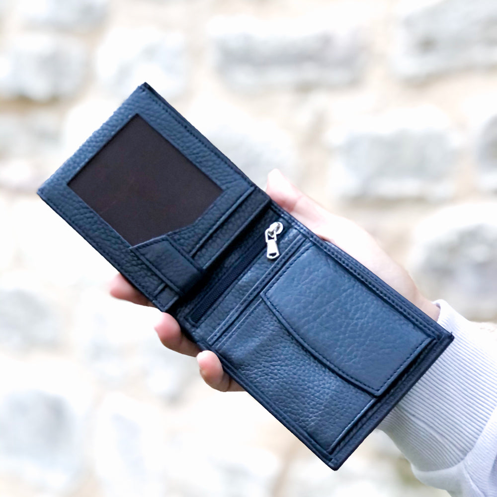 Dunkelblaue Lederbrieftasche BLW050-L