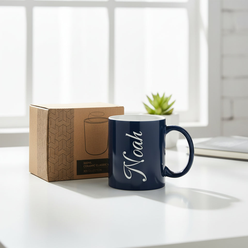 Klassische Keramiktasse mit Text 2 – dunkelblau
