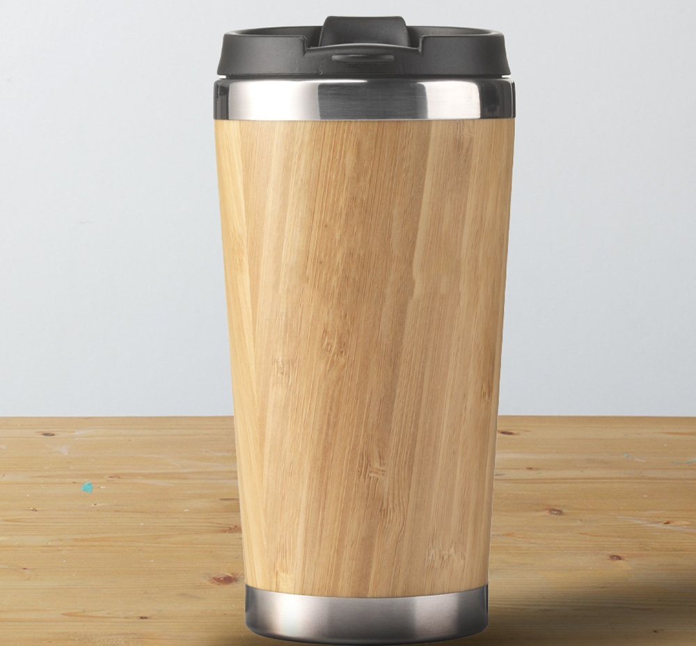 450 ml bamboe thermosbeker met tekst