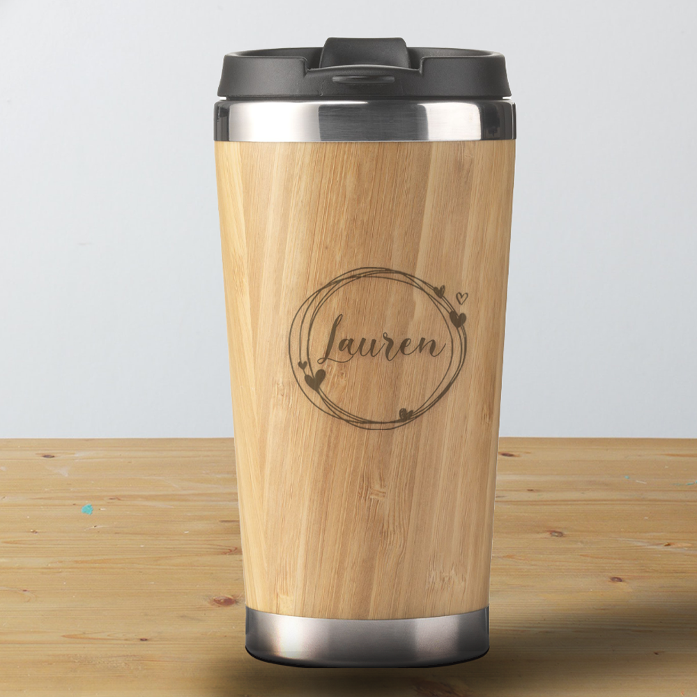450 ml bamboe thermosbeker met tekst